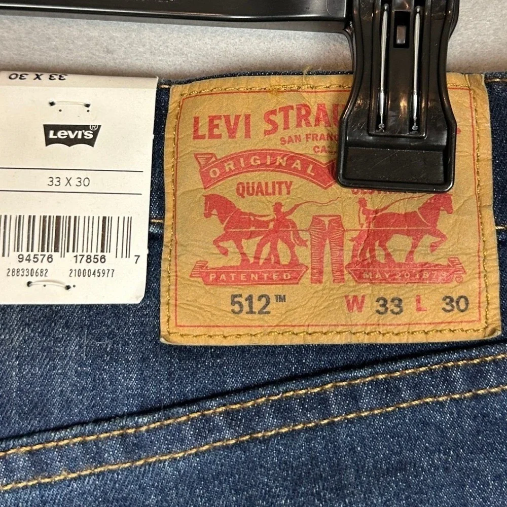 NEW Levis Flex 512 Jeans Mens 33X30 Blue Slim Taper Distressed Stretch Denim